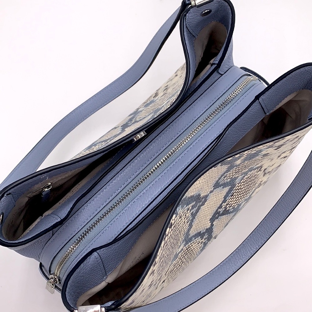 Leila Snake Embossed Medium Triple Compartment Shoulder Bag Muted Blue Multi - Picture 12 of 16